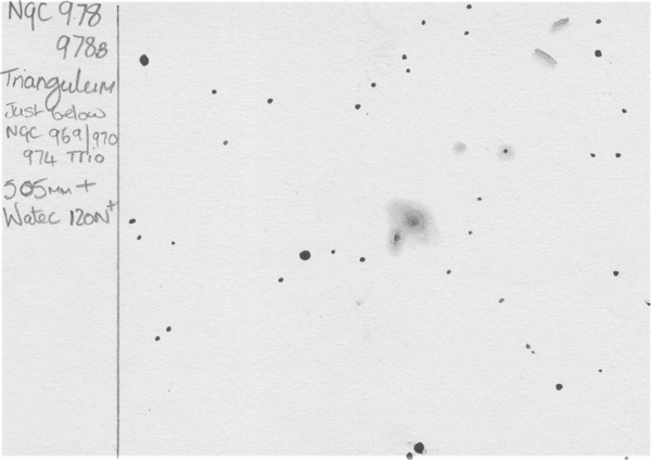 Pencil sketch of the galaxies around NGC 978 in Triangulum by Dale Holt