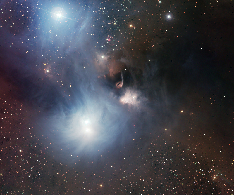 A optical light image of R Coronae Australis and the Coronet Cluster in Corona Australis is courtesy of ESO An optical light image of R Coronae Australis and the Coronet Cluster in Corona Australis is courtesy of ESO