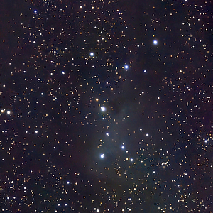 An image of open cluster Cr 95 surrounded by the nebulosity of NGC 2245 in Monoceros by Patrick Maloney.