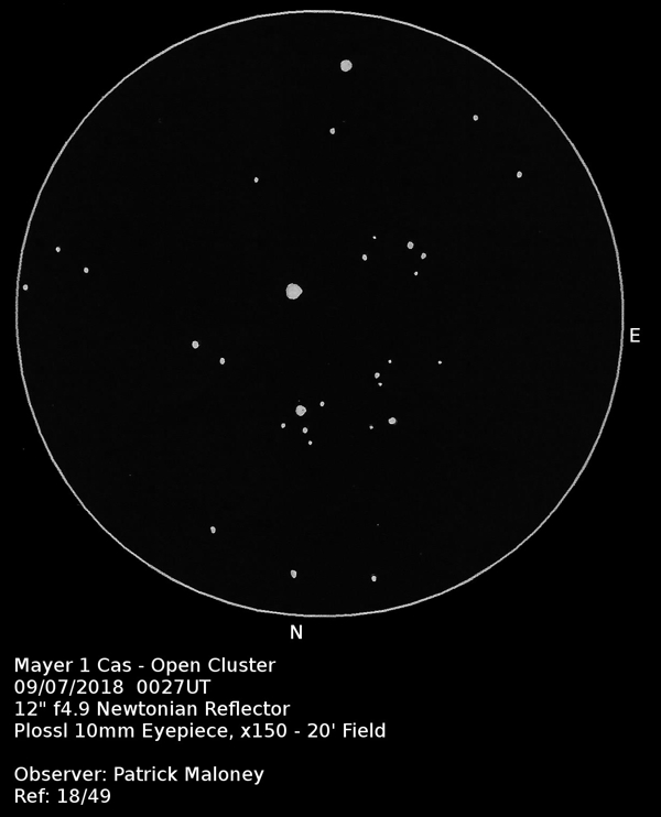 A sketch of Mayer 1 by Patrick Maloney through his 12-inch newtonian telescope at x150 magnification.