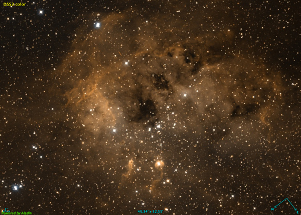 An annotated image of our objects in the region around the Heart Nebula (IC 1805) in Cassiopeia provided by Digitalised Sky Survey (DSS)