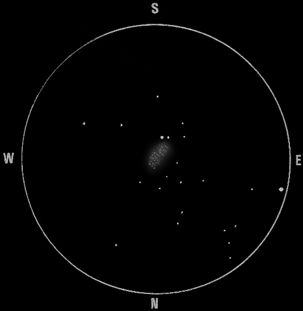 A sketch of NGC 1907 by Patrick Maloney through a 4.5-inch newtonian telescope in 1986