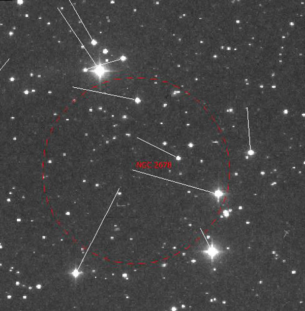 Proper motion vectors added to a Digitalised Sky Survey (DSS) image of NGC 2678 with Guide 9 software