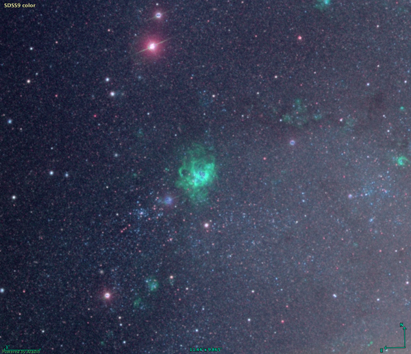A 12 arc-minute wide image of emission nebula NGC 604 by the Sloan Digital Sky Survey (SDSS)