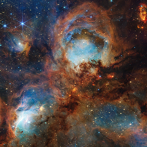 A near-infrared image of the Cat’s Paw Nebula (NGC 6334) in Scorpius captured with the James Webb Space Telescope’s NICCam courtesy of NASA, ESA, CSA, STScI.