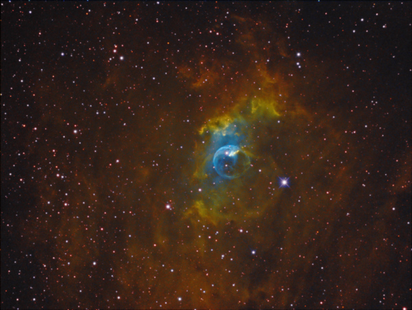 Image Credit: David Davies - The Bubble Nebula (NGC 7635) in narrow band Hubble palette