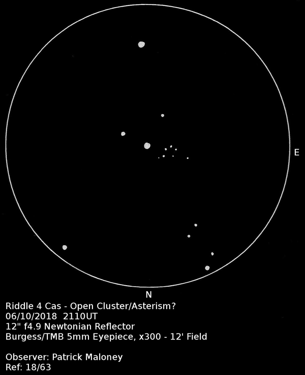 A sketch of Riddle 4 by Patrick Maloney through his 12-inch newtonian telescope at x300 magnification