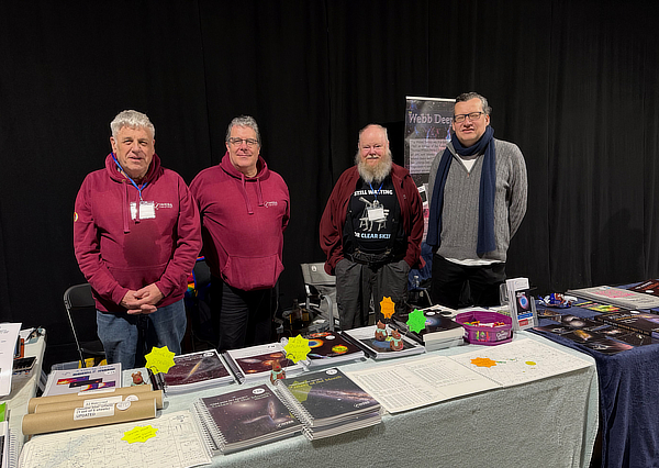 An image of the team on the Webb Deep-Sky Society and Oculum stand at the Practical Astronomy Show in 2026